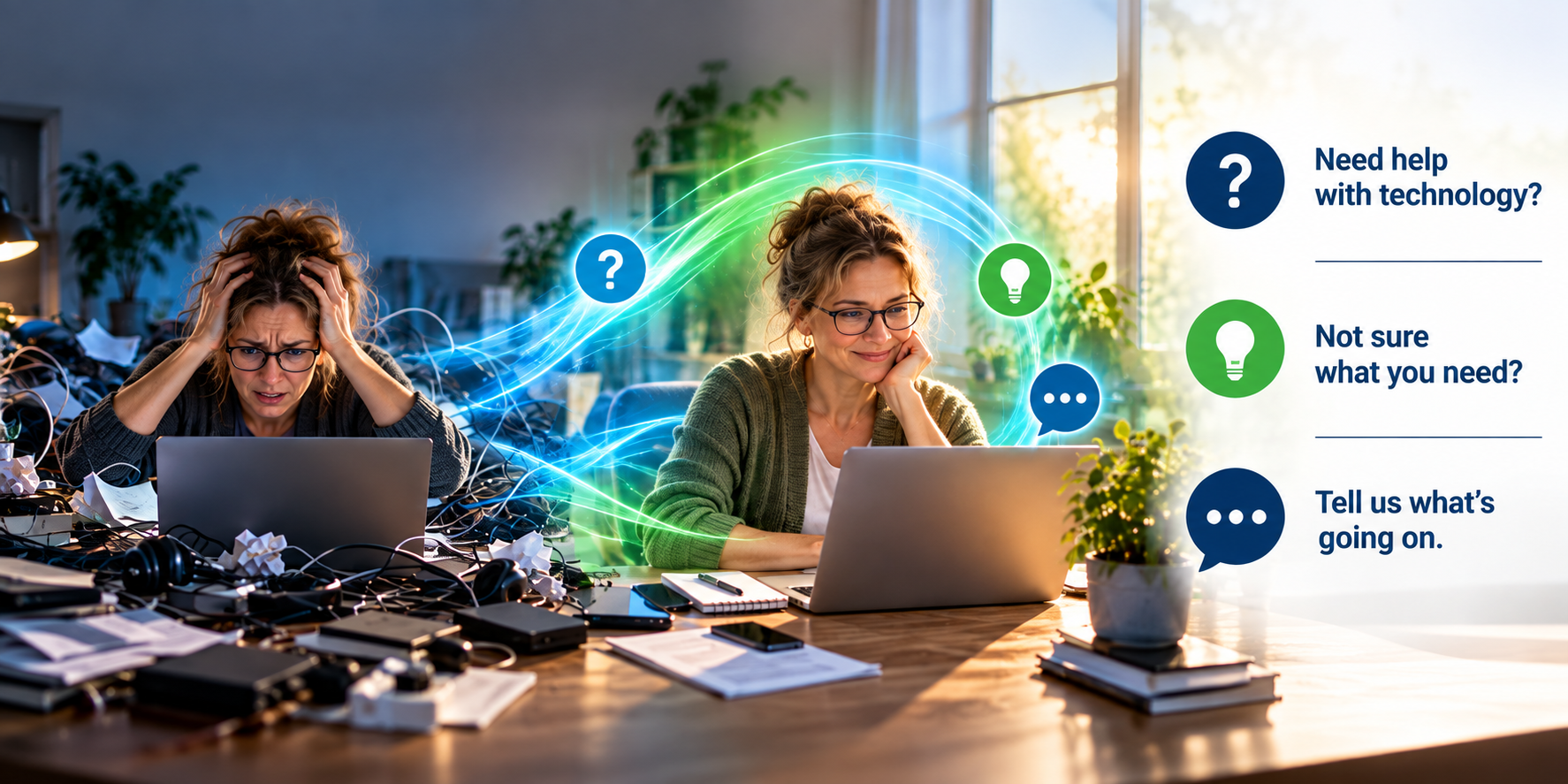 Need help with technology?
Not sure what you need?
Tell us what's going on.